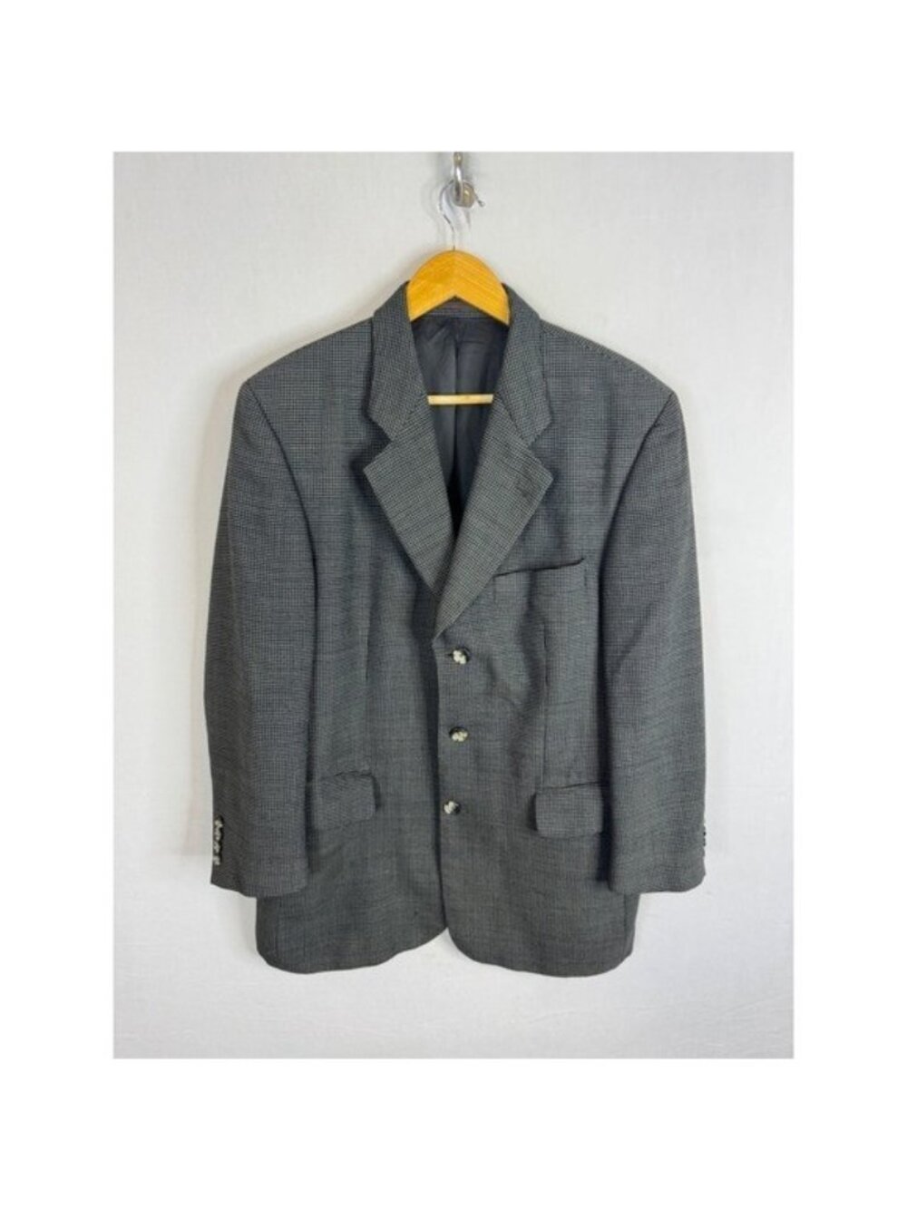 Strellson Mens Wool Micro Check Blazer Grey Black 3 Button Jacket EU 50 US 40R